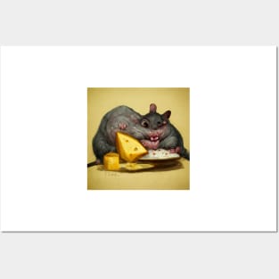 Fat Rat Eating Cheese, a very ugly rat, but a bit cute. Posters and Art